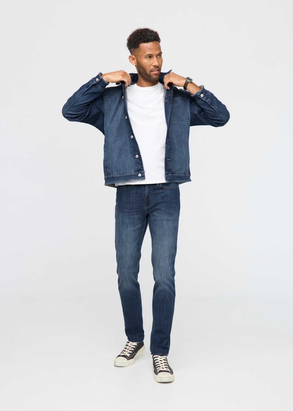 mens medium wash slim fit stretch jeans full body